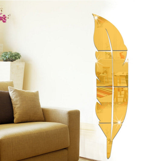 DIY Feather Style Acrylic Mirror Wall Stickers Home Room Mural Decoration Art Wall Sticker, Size: 18*73cm(Gold) by bashfashion