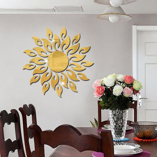 Sunflower Mirror Wall Sticker Bedroom Living Room Decoration Wall Stickers(Gold) by bashfashion