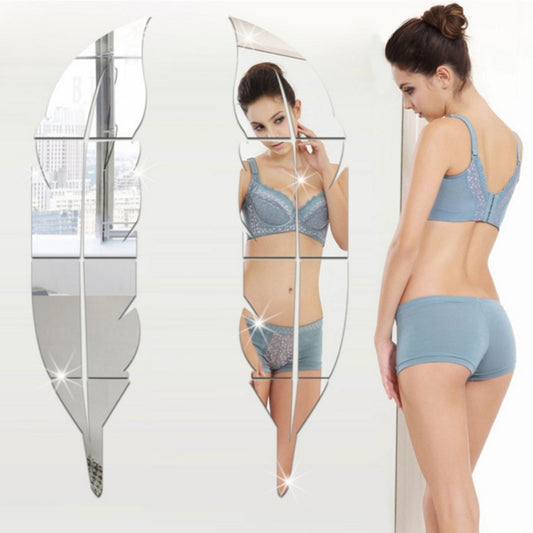 DIY Feather Style Acrylic Mirror Wall Stickers Home Room Mural Decoration Art Wall Sticker, Size: 30*120cm(Silver) by bashfashion