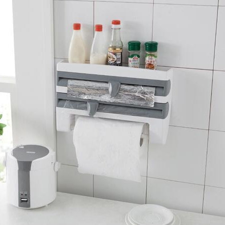 Kitchen Wall Mounted Cling Film Holder Wrap Storage Rack Hanger Rack Cutting Device, Size: 39 x 10 x 24cm(Grey) by bashfashion