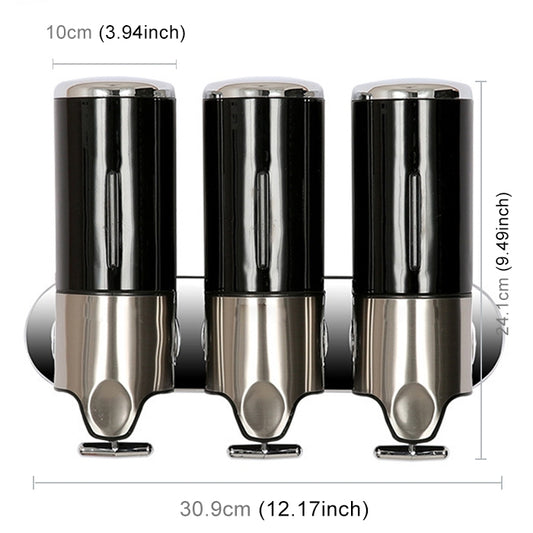 Triple Hotel Shower Manual Dispenser Wall Mounted Washing Liquid Shampoo Soap Bottle, Capacity: 1200ml(Black) by bashfashion