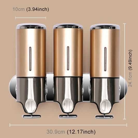 Triple Hotel Shower Manual Dispenser Wall Mounted Washing Liquid Shampoo Soap Bottle, Capacity: 1200ml(Gold) by bashfashion