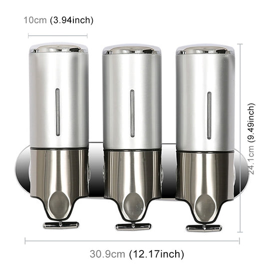 Triple Hotel Shower Manual Dispenser Wall Mounted Washing Liquid Shampoo Soap Bottle, Capacity: 1200ml(Silver) by bashfashion