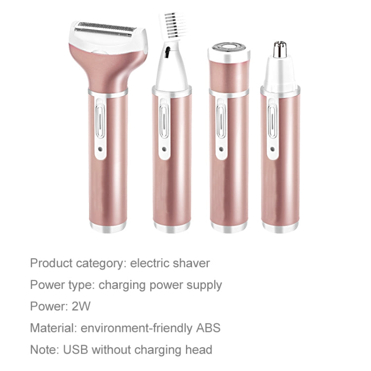 4 In 1 USB Rechargeable Vibrissa Eyebrows Trimmer Body Hair Denuding Machine Set(Rose Gold) by bashfashion