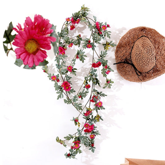 Daisy Leaf Artificial Flower Vine Interior Background Wall Window Decoration, Length: 1.75m(Wine Red) by bashfashion