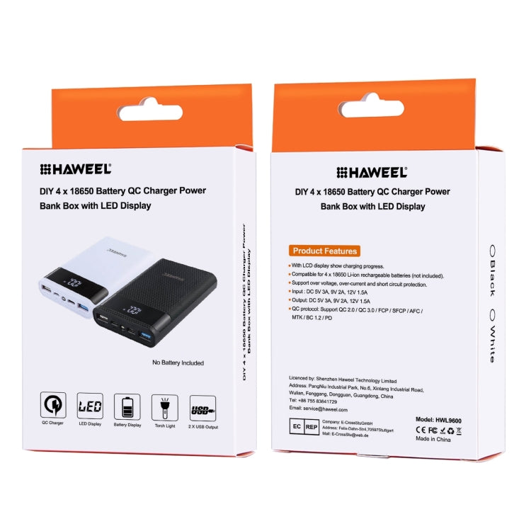 HAWEEL DIY 4x 18650 Battery (Not Included) 12000mAh Dual-way QC Charger Power Bank Shell Box with 2x USB Output & Display, Support QC 2.0 / QC 3.0 / FCP / SFCP / AFC / MTK / BC 1.2 / PD(White) by bashfashion