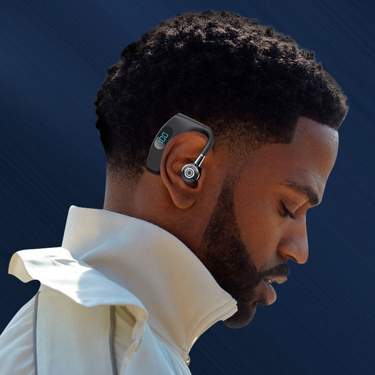 V12 Bluetooth 5.2 Business Hanging Ear Style Smart LED Digital Display Wireless Bluetooth Earphone with Charging Box (Black) by bashfashion