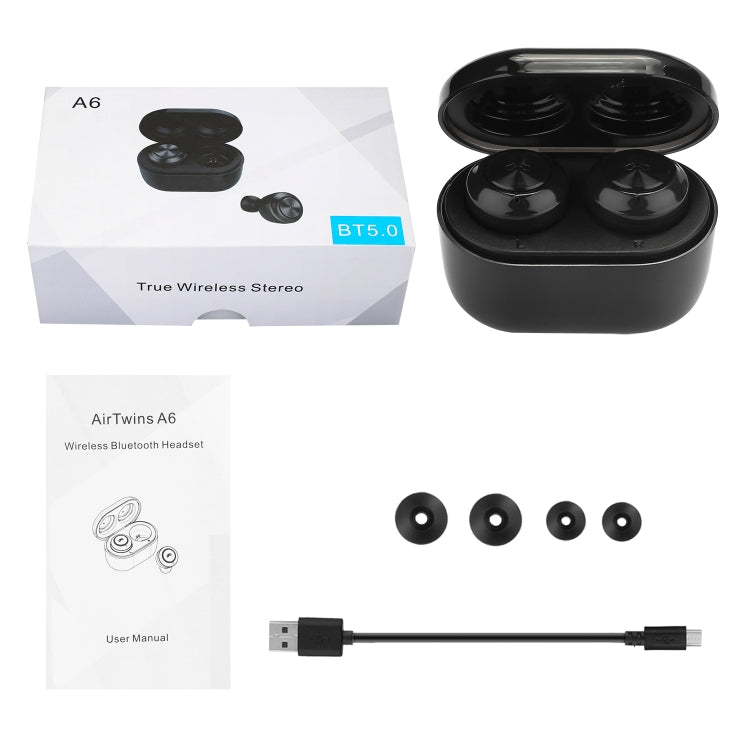 BTH-A6 Wireless Bluetooth 5.0 Earphone with Magnetic Charging Box (Black) by bashfashion