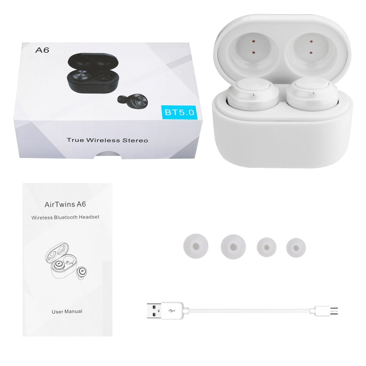 BTH-A6 Wireless Bluetooth 5.0 Earphone with Magnetic Charging Box (White) by bashfashion