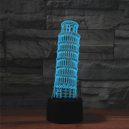 Paris Leaning Tower Shape 3D Colorful LED Vision Light Table Lamp, USB & Battery Version by bashfashion
