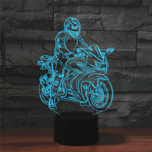Motorcycle Shape 3D Colorful LED Vision Light Table Lamp, Crack Remote Control Version by bashfashion