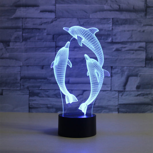 Three Dolphins Shape 3D Colorful LED Vision Light Table Lamp, USB Touch Version by bashfashion