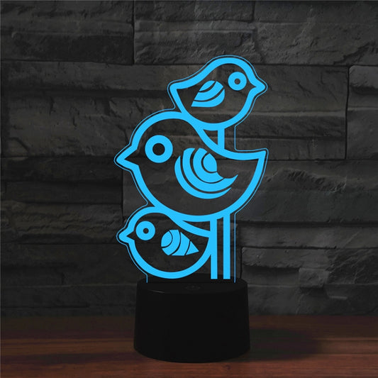 Three Birds Shape 3D Colorful LED Vision Light Table Lamp, USB & Battery Version by bashfashion