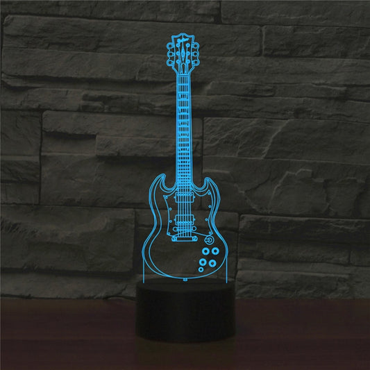 Five-string Guitar Shape 3D Colorful LED Vision Light Table Lamp, 16 Colors Remote Control Version by bashfashion