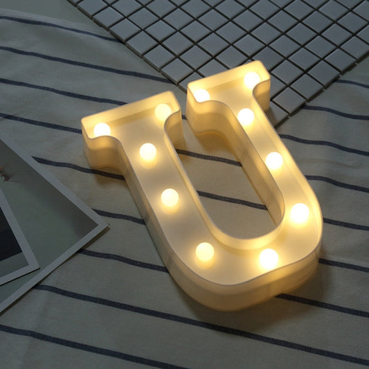 Alphabet U English Letter Shape Decorative Light, Dry Battery Powered Warm White Standing Hanging LED Holiday Light by bashfashion