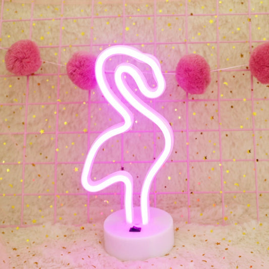 Flamingo Shape Romantic Neon LED Holiday Light with Holder, Warm Fairy Decorative Lamp Night Light for Christmas, Wedding, Party, Bedroom(Pink Light) by bashfashion