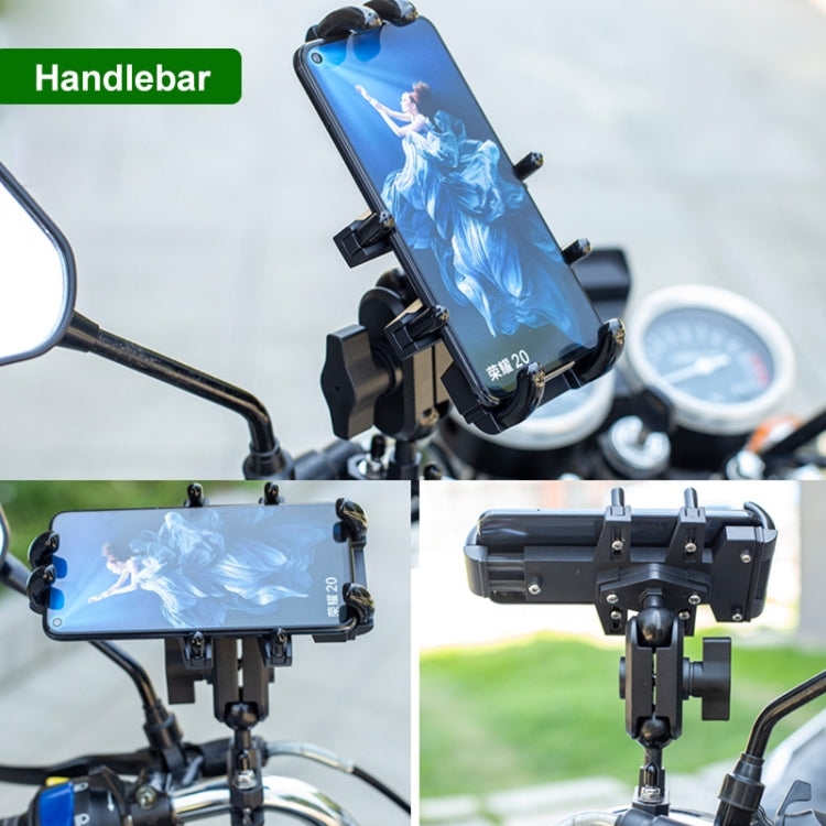 U-shaped Bolt Ball-Head Motorcycle Handlebar Multi-function Eight-jaw Aluminum Phone Navigation Holder Bracket, Width of Phone: 6.5-10.2cm   by bashfashion