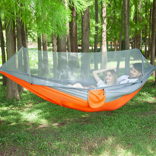 Portable Outdoor Camping Full-automatic Nylon Parachute Hammock with Mosquito Nets, Size : 290 x 140cm (Silver Gray + Orange) by bashfashion