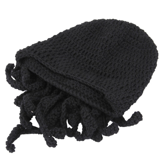 Amurleopard Unisex Barbarian Knit Beanie Octopus Tentacle Cap Winter Warm Face Mask Crochet Hat(Black) by bashfashion