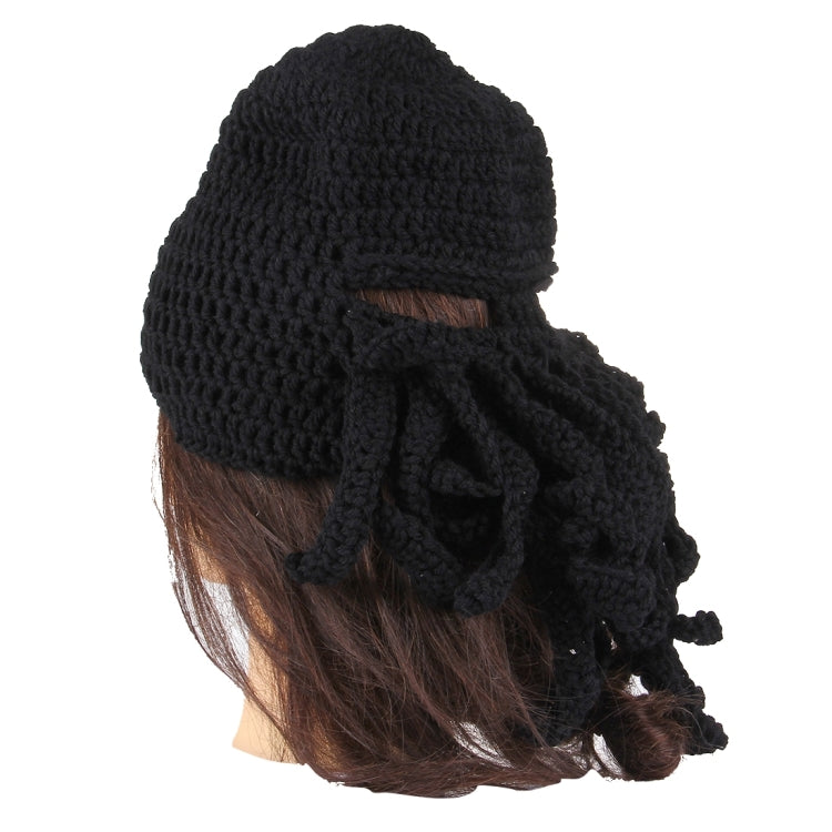 Amurleopard Unisex Barbarian Knit Beanie Octopus Tentacle Cap Winter Warm Face Mask Crochet Hat(Black) by bashfashion