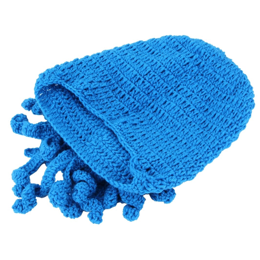 Amurleopard Unisex Barbarian Knit Beanie Octopus Tentacle Cap Winter Warm Face Mask Crochet Hat(Blue) by bashfashion