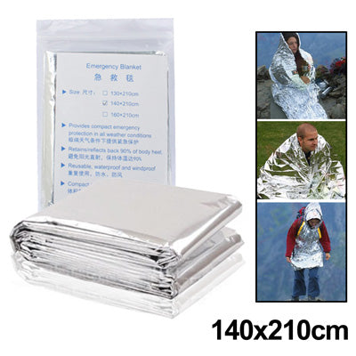 Compact Lightweight Aluminized Windproof Emergency Blanket (Size: 130x210cm)(Silver) by bashfashion