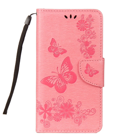 For Galaxy A8+ (2018) Vintage Embossed Floral Butterfly Pattern Horizontal Flip Leather Case with Card Slot & Holder & Wallet & Lanyard(Pink) by bashfashion
