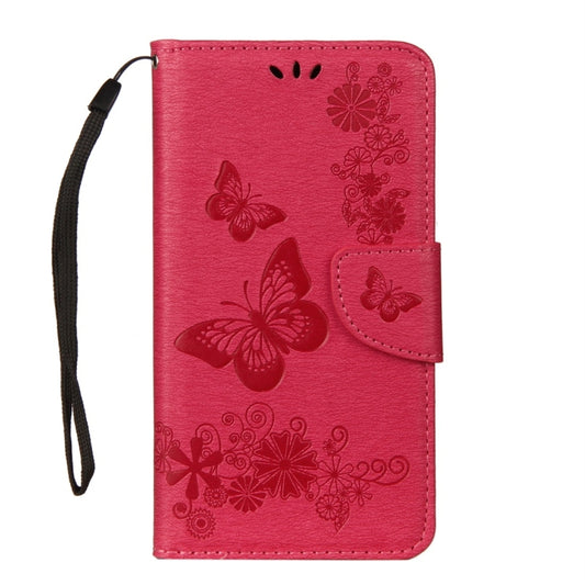 For Galaxy A8+ (2018) Vintage Embossed Floral Butterfly Pattern Horizontal Flip Leather Case with Card Slot & Holder & Wallet & Lanyard(Red) by bashfashion