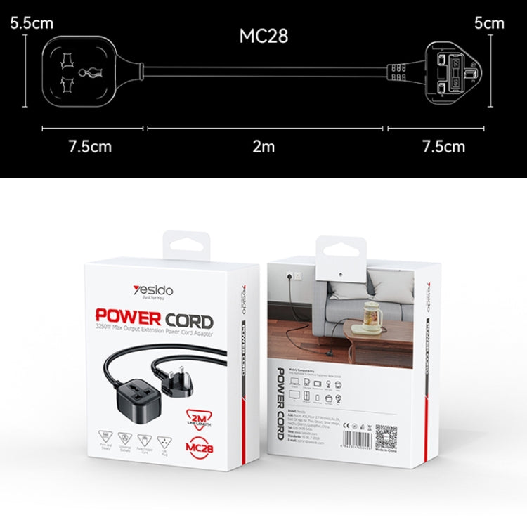 Yesido MC28 UK Plug to Universal Plug Power Extension Cable, Length: 2m by Yesido