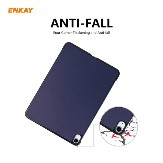For iPad Air 11 2024 / Pro 11 2018 / Air 10.9 2022 ENKAY 3-folding Plastic Leather Smart Tablet Case(Dark Blue) by ENKAY