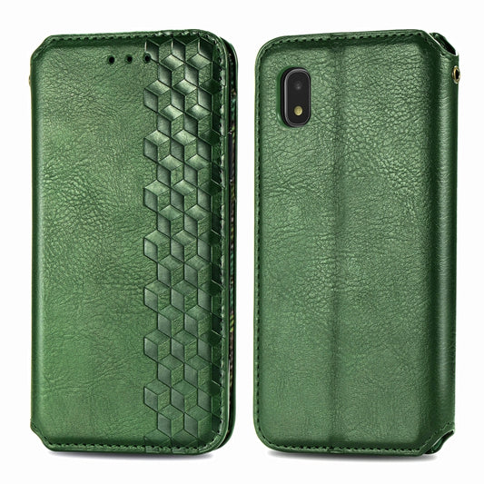 For Samsung Galaxy A21 (JP Version) Cubic Grid Pressed Horizontal Flip Magnetic PU Leather Case with Holder & Card Slots & Wallet(Green) by bashfashion