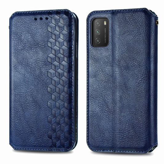 For Xiaomi POCO M3 Cubic Grid Pressed Horizontal Flip Magnetic PU Leather Case with Holder & Card Slots & Wallet(Blue) by bashfashion