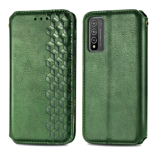 For Huawei Honor 10 X Lite Cubic Grid Pressed Horizontal Flip Magnetic PU Leather Case with Holder & Card Slots & Wallet(Green) by bashfashion