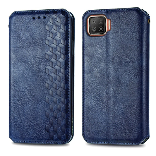 For OPPO F17 Cubic Grid Pressed Horizontal Flip Magnetic PU Leather Case with Holder & Card Slots & Wallet(Blue) by bashfashion