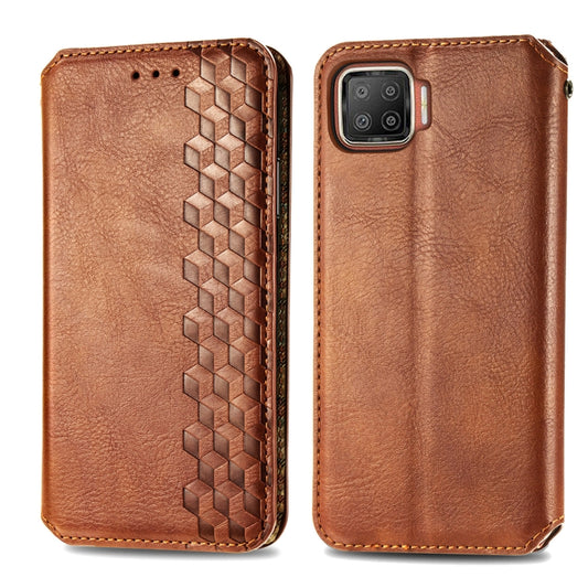For OPPO F17 Cubic Grid Pressed Horizontal Flip Magnetic PU Leather Case with Holder & Card Slots & Wallet(Brown) by bashfashion