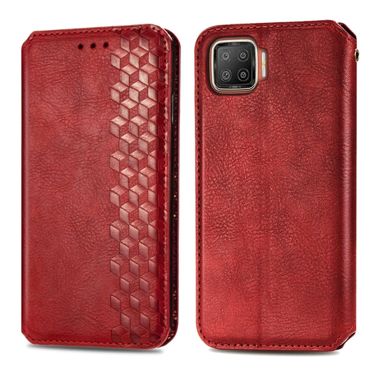 For OPPO F17 Cubic Grid Pressed Horizontal Flip Magnetic PU Leather Case with Holder & Card Slots & Wallet(Red) by bashfashion