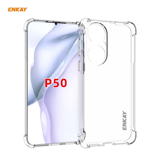 For Huawei P50 Hat-Prince ENKAY Clear TPU Shockproof Case Soft Anti-slip Cover + 0.26mm 9H 2.5D Full Glue Full Coverage Tempered Glass Protector Film by ENKAY