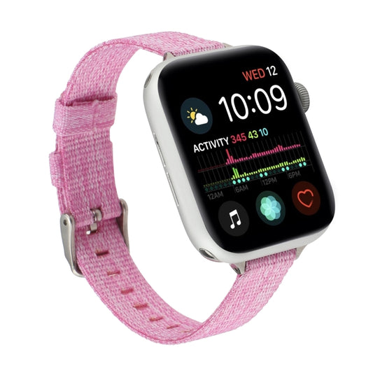Woven Canvas Nylon Wrist Strap Watch Band For Series 7 45mm / 6 & SE & 5 & 4 44mm / 3 & 2 & 1 42mm(Pink) by bashfashion