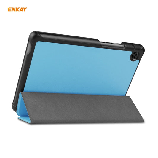 ENKAY PU Leather + Plastic Case with Three-folding Holder for Huawei MatePad T8 / Honor Tablet X7(Light Blue) by ENKAY