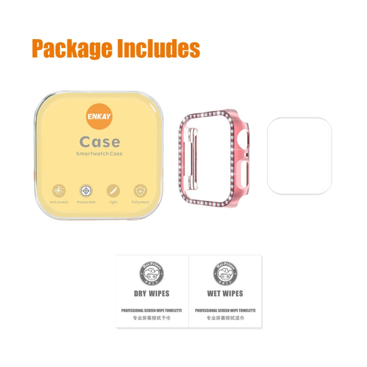 ENKAY Hat-Prince Electroplate PC Diamond Watch Case + Full Coverage Curved PET Screen Protector Film For Apple Watch Series 9 / 8 / 7 45mm(Rose Gold) by ENKAY