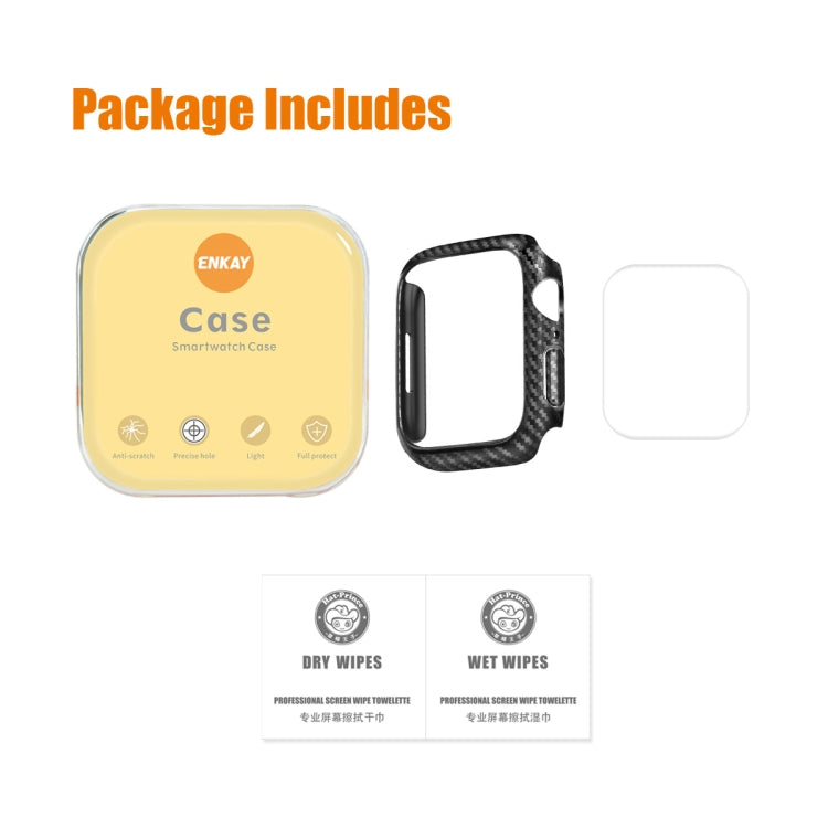For Apple Watch Series 9 / 8 / 7 45mm ENKAY Carbon Fiber PC Case + Full Coverage PET Screen Protector by ENKAY