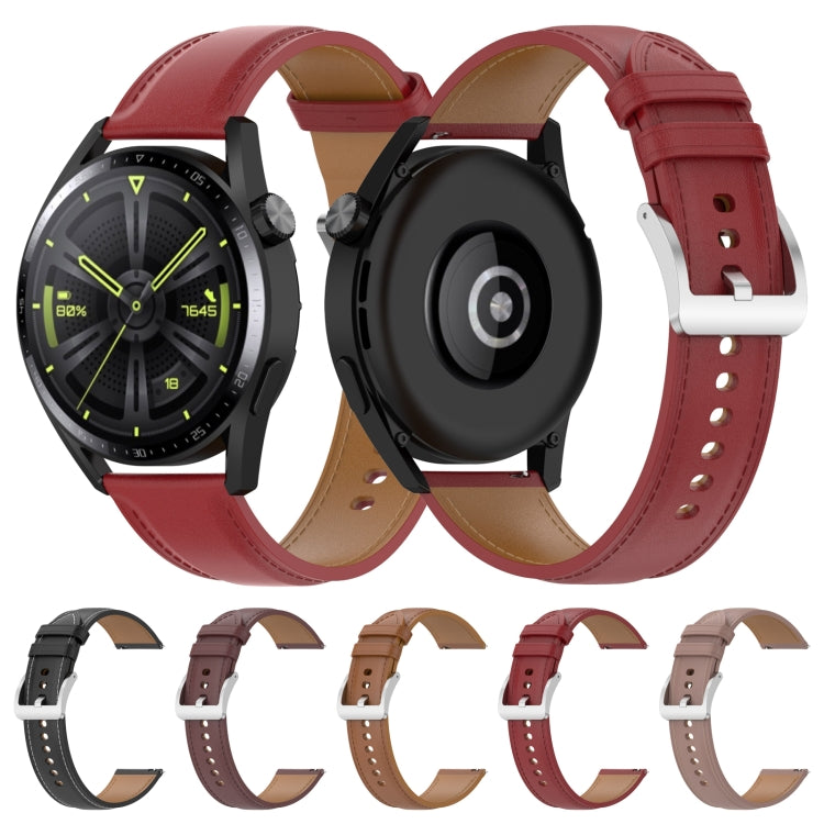 For Huawei Watch GT 3 42mm Calf Texture Sewing Thread Watch Band (Red) by bashfashion