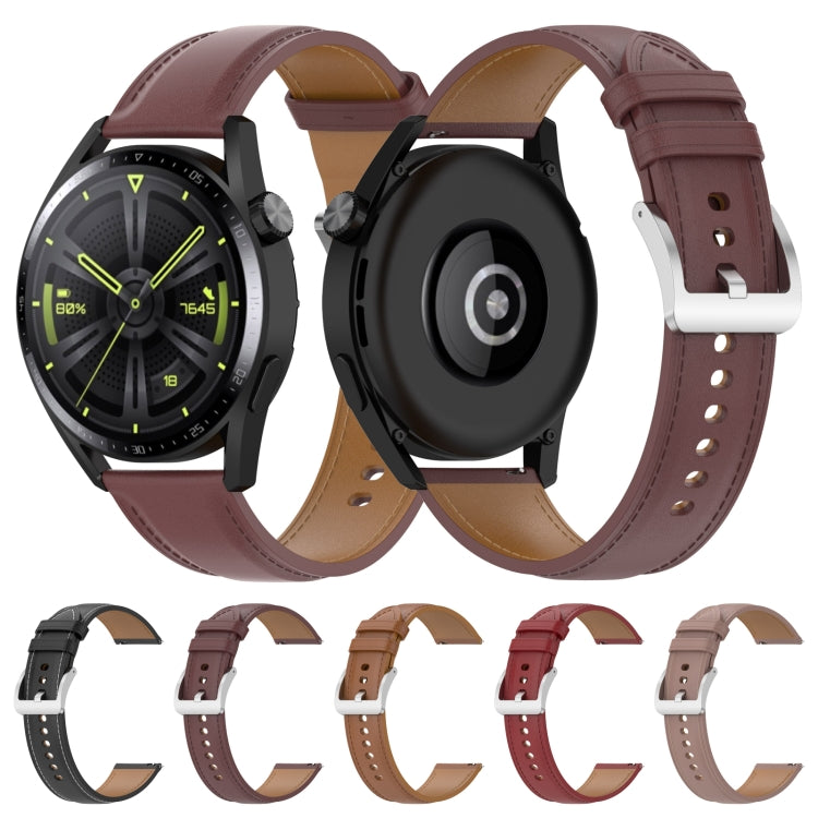 For Huawei Watch GT 2 42mm Calf Texture Sewing Thread Watch Band (Pink) by bashfashion