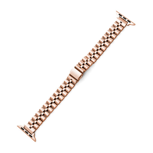 Half-Round Three-Bead Metal Watch Band For Apple Watch Series 9&8&7 41mm / SE 3&SE 2&6&SE&5&4 40mm / 3&2&1 38mm(Rose Gold) by bashfashion