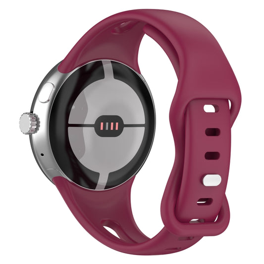 For Google Pixel Watch Water Drop Slimming Butterfly Button Solid Silicone Band(Wine Red) by bashfashion