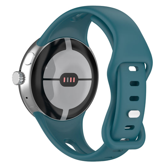 For Google Pixel Watch Water Drop Slimming Butterfly Button Solid Silicone Band(Dark Green) by bashfashion