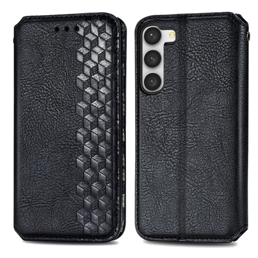 For Samsung Galaxy S23+ 5G Cubic Grid Pressed Magnetic Leather Phone Case(Black) by bashfashion