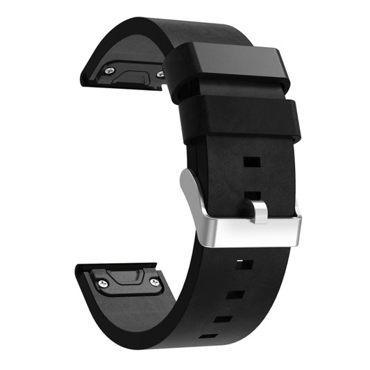 For Garmin Fenix 6X 26mm Leather Steel Buckle Watch Band(Black) by bashfashion