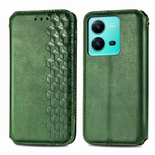 For vivo V25 Cubic Grid Pressed Magnetic Leather Phone Case(Green) by bashfashion
