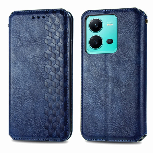 For vivo V25 Cubic Grid Pressed Magnetic Leather Phone Case(Blue) by bashfashion